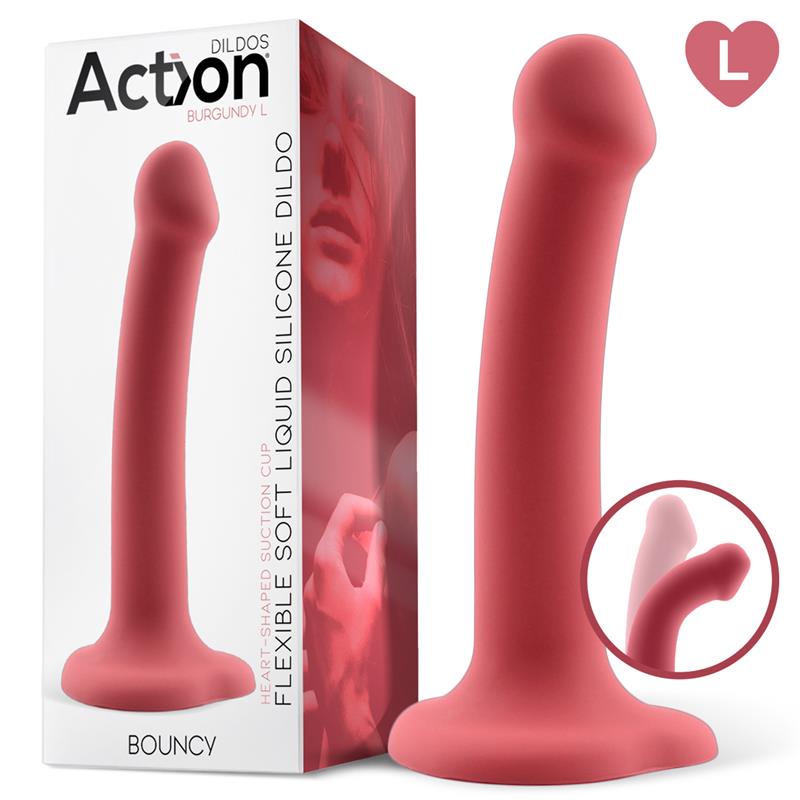 Dildo Bouncy Silicona Líquida Hiper Flexible 17.5cm Insertable. 3,5cm Diámetro Talla L. Púrpura / Burdeos - ACTION