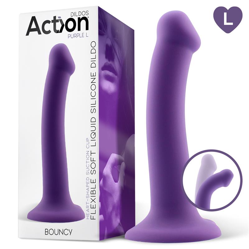 Dildo Bouncy Silicona Líquida Hiper Flexible 17.5cm Insertable. 3,5cm Diámetro Talla L. Púrpura / Burdeos - ACTION