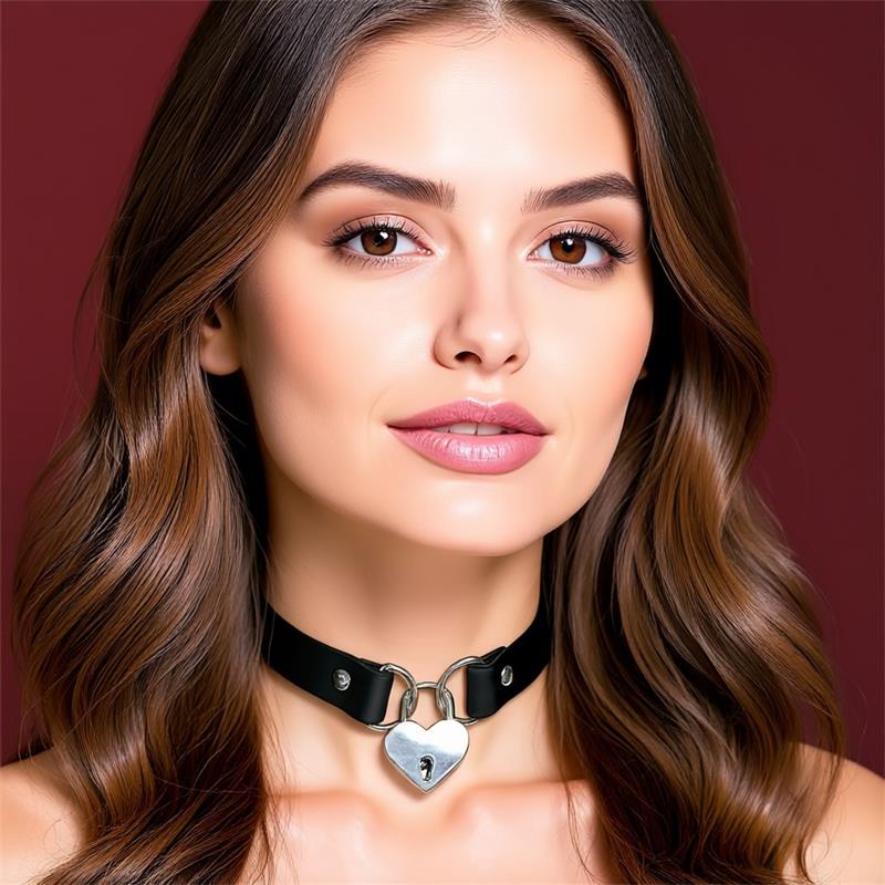 Collar con Candado de Corazón Cuero Vegano Talla Única Rojo / Negro - CINDERELLA