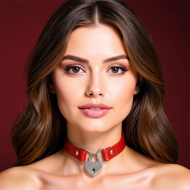 Collar con Candado de Corazón Cuero Vegano Talla Única Rojo / Negro - CINDERELLA