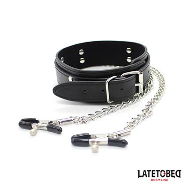BDSM LINE COLLAR CON PINZAS PARA LOS PEZONES - LATETOBED