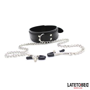 BDSM LINE COLLAR CON PINZAS PARA LOS PEZONES - LATETOBED