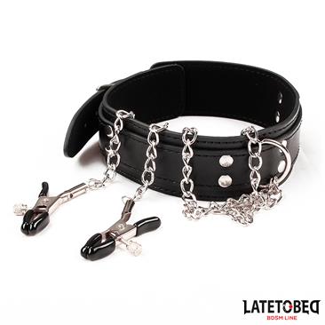 BDSM LINE COLLAR CON PINZAS PARA LOS PEZONES - LATETOBED