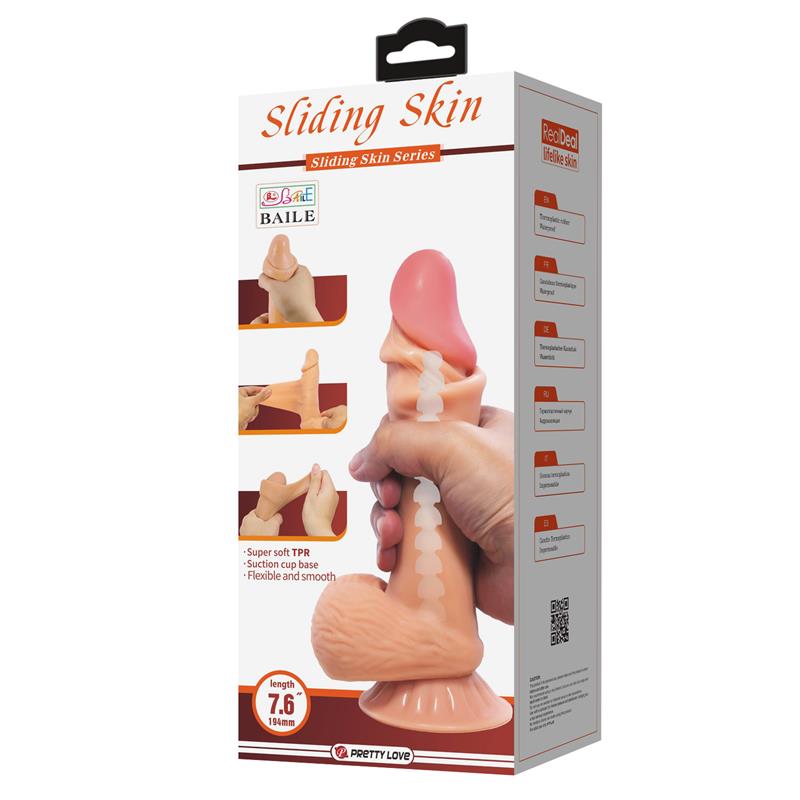 DILDO SLIDING SKIN SERIES REALÍSTICO CON VENTOSA PIEL DESLIZANTE 19.4 CM -O- 4,2 cm - BAILE - PRETTY LOVE