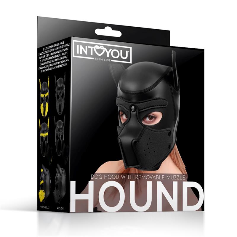 Máscara Hound de Perro Neopreno Hocico Extraíble Negro / Negro-Rojo / Negro-Amarillo / Negro-Blanco. Talla Única