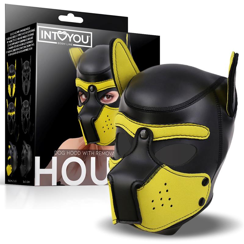 Máscara Hound de Perro Neopreno Hocico Extraíble Negro / Negro-Rojo / Negro-Amarillo / Negro-Blanco. Talla Única