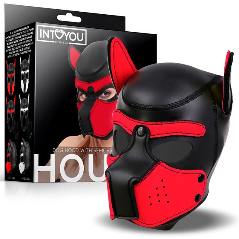 Máscara Hound de Perro Neopreno Hocico Extraíble Negro / Negro-Rojo / Negro-Amarillo / Negro-Blanco. Talla Única