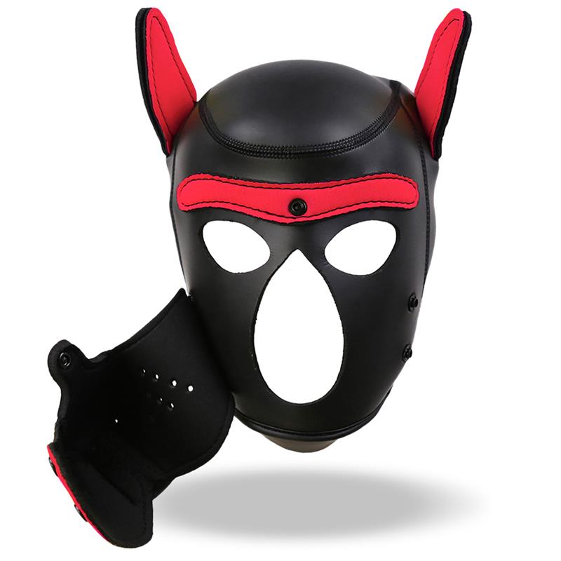 Máscara Hound de Perro Neopreno Hocico Extraíble Negro / Negro-Rojo / Negro-Amarillo / Negro-Blanco. Talla Única