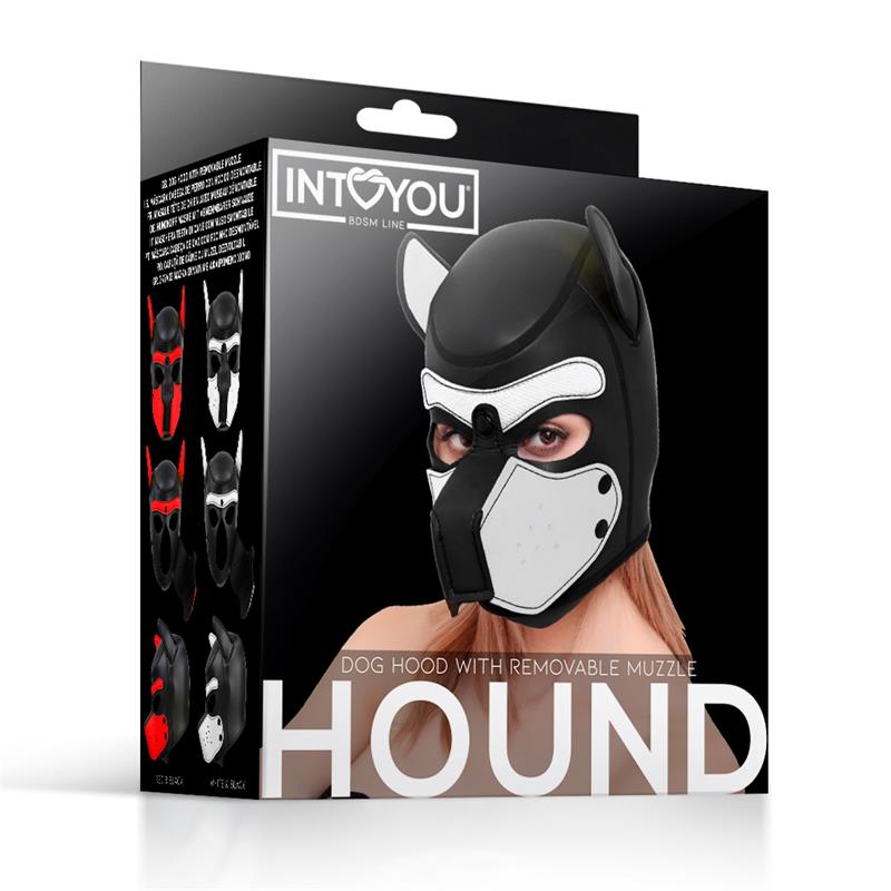 Máscara Hound de Perro Neopreno Hocico Extraíble Negro / Negro-Rojo / Negro-Amarillo / Negro-Blanco. Talla Única