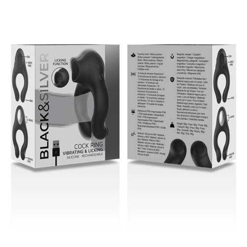 ANILLO VIBRADOR SILICONA 3 MOTORES RECARGABLE NEGRO - BLACK&SILVER