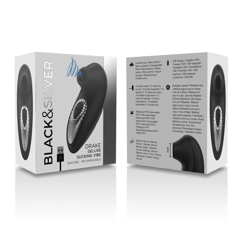 SUCCIONADOR DRAKE DELUXE SUCKING VIBE SILICONA RECARGABLE NEGRO - BLACK&SILVER