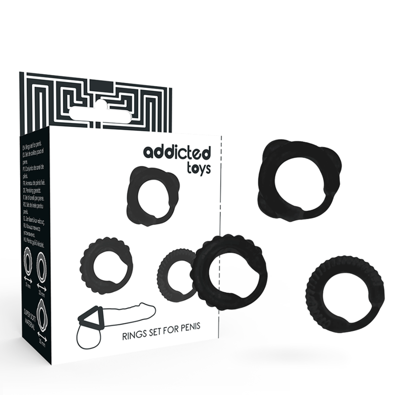 ANILLOS SET 3 PENE NEGRO - ADDICTED TOYS