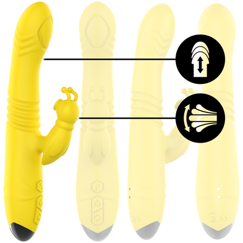 TOKY VIBRADOR MULTIFUNCIÓN RECARGABLE UP & DOWN CON ESTIMULADOR DE CLITORIS AMARILLO - INTENSE