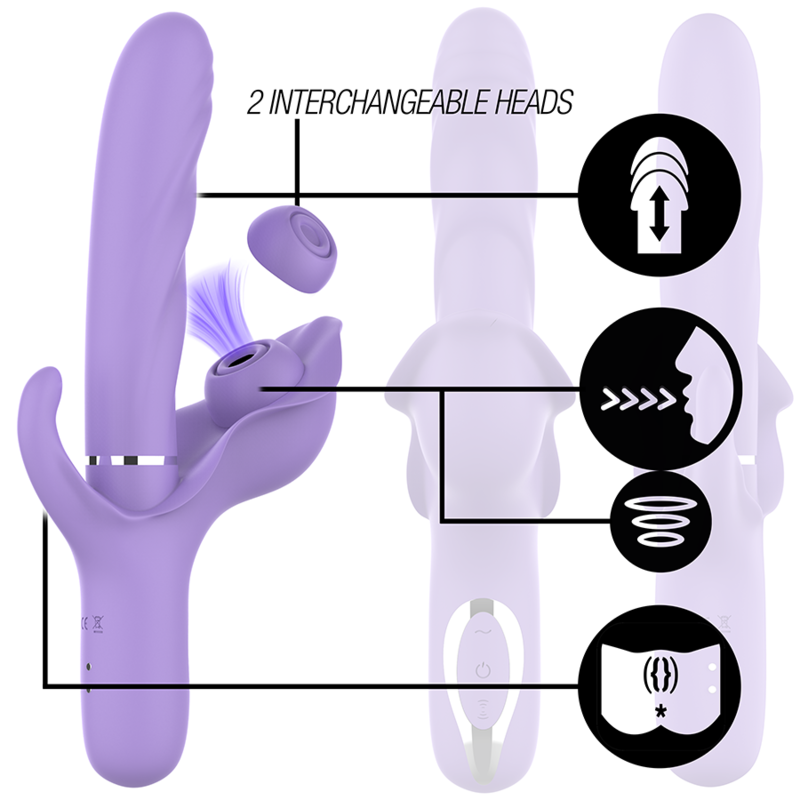 VIBRADOR BILLIE MULTIFUNCIÓN RECARGABLE SUCCIONADOR CON PULSADOR MORADO - INTENSE