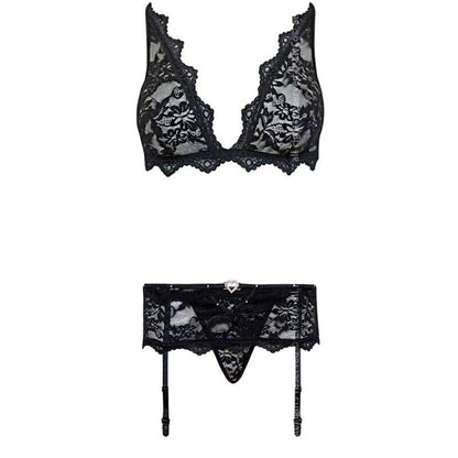 BELITA SUJETADOR + PANTY + LIGUERO NEGRO TALLA L/XL - LIVCO CORSETTI FASHION