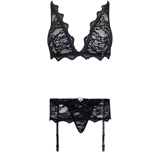 BELITA SUJETADOR + PANTY + LIGUERO NEGRO TALLA L/XL - LIVCO CORSETTI FASHION