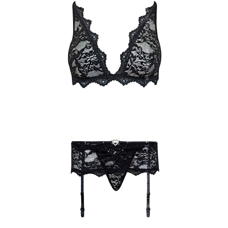 BELITA SUJETADOR + PANTY + LIGUERO NEGRO TALLA L/XL - LIVCO CORSETTI FASHION
