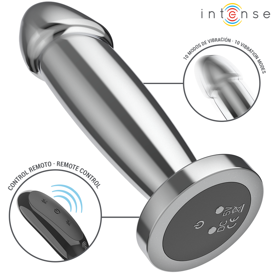 PLUG ANAL 10 VIBRACIONES METAL EN FORMA DE DILDO CON CONTROL REMOTO TALLA S / M - INTENSE