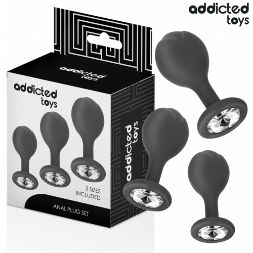 PLUG ANAL SET DE 3 SILICONA CON JOYA - ADDICTED TOYS