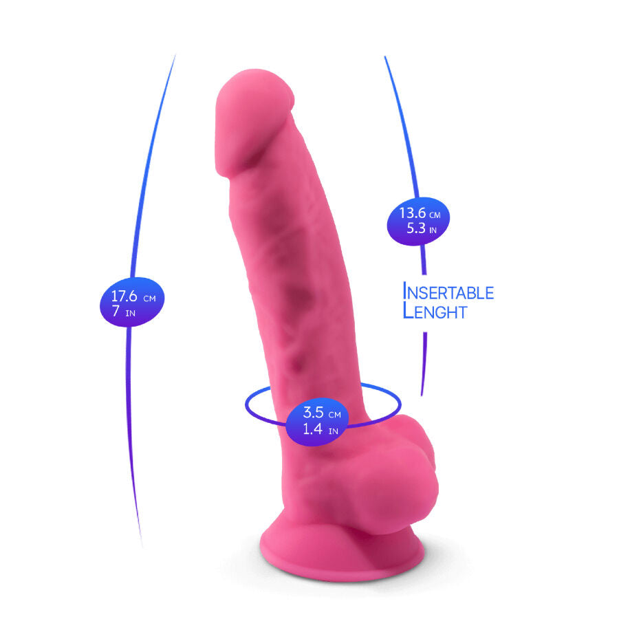 DILDO MODELO 1 PENE REALÍSTICO SILICONA PREMIUM SILEXPAN ROSA FLUORESCENTE 17.5 CM - SILEXD