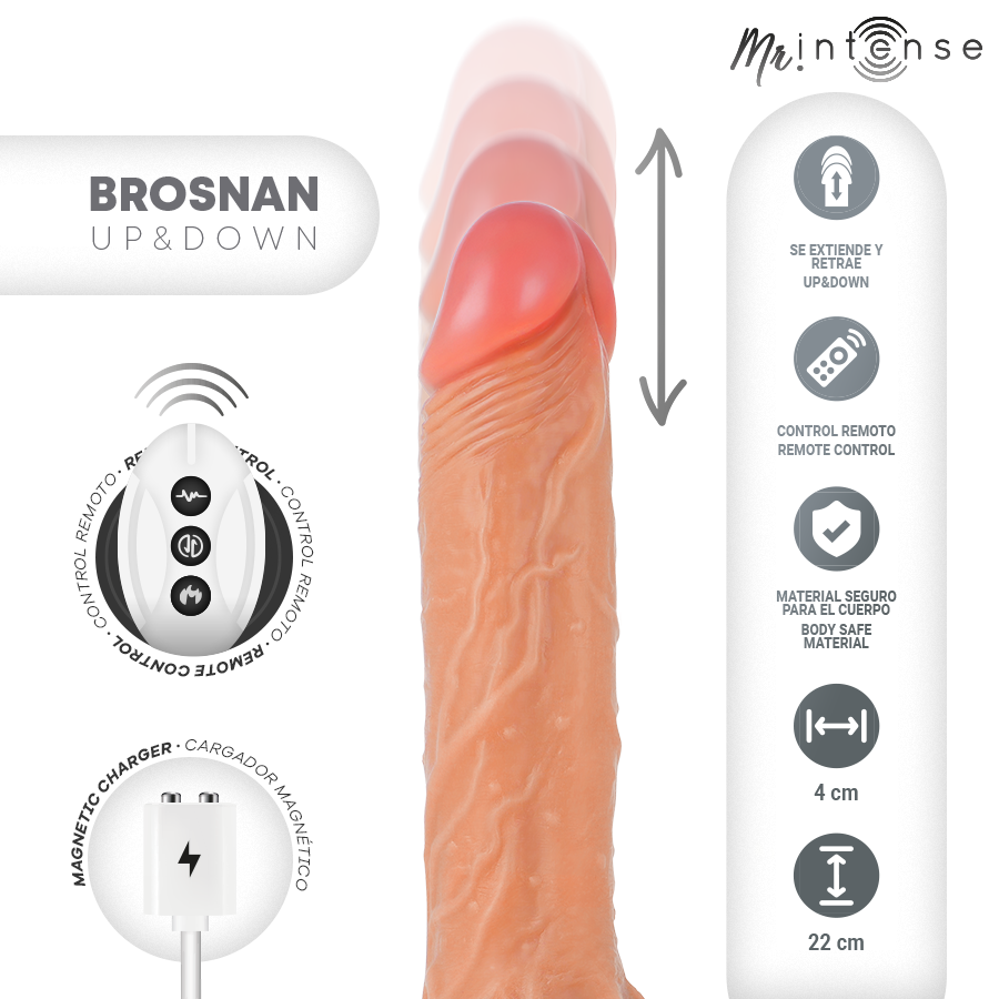 DILDO BROSNAN REALÍSTICO MULTIFUNCIÓN CON VIBRACIÓN UP AND DOWN CONTROL REMOTO 22 CM -O- 4 CM - INTENSE