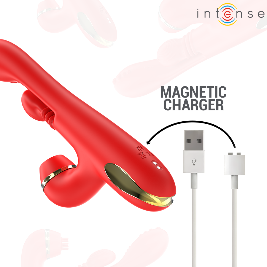 ESTIMULADOR KATY CLÍTORIS MULTIFUNCIÓN 4 CABEZALES INTERCAMBIABLES ROJO - INTENSE