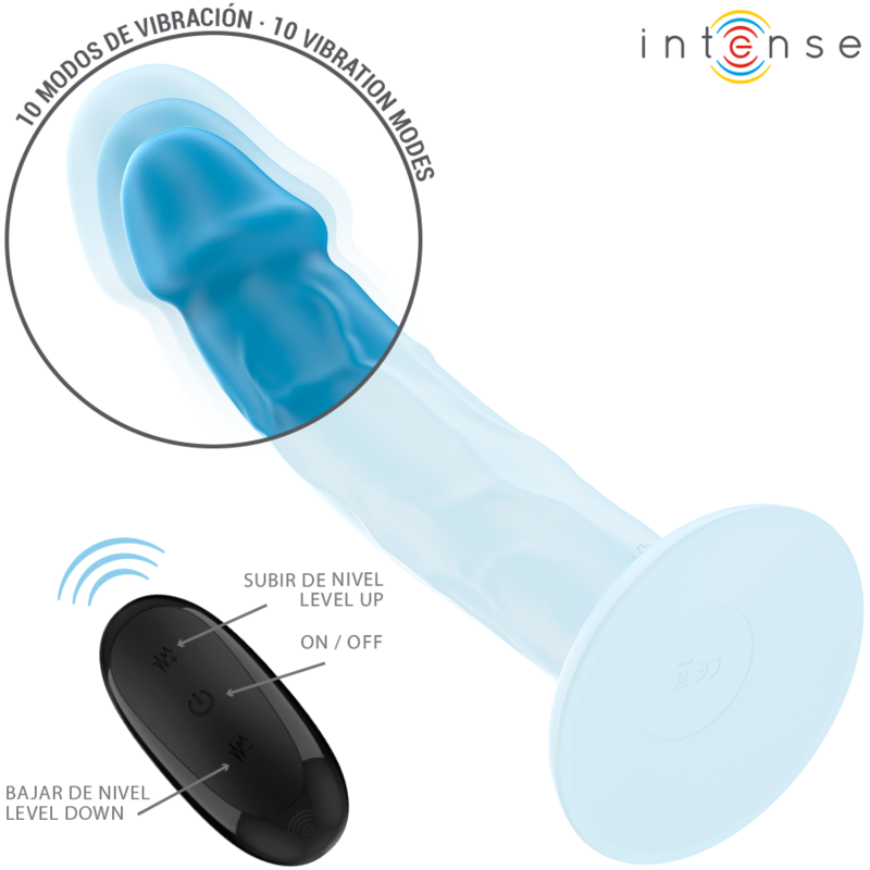 DILDO PHOEBE VIBRADOR REALÍSTICO 10 VIBRACIONES AZUL CONTROL REMOTO - INTENSE