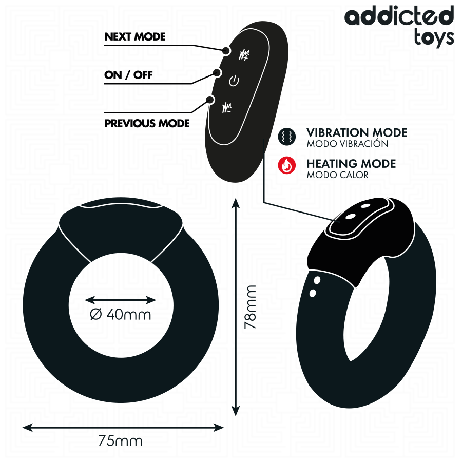 ANILLO PENE VIBRADOR EFECTO CALOR CONTROL REMOTO - ADDICTED TOYS