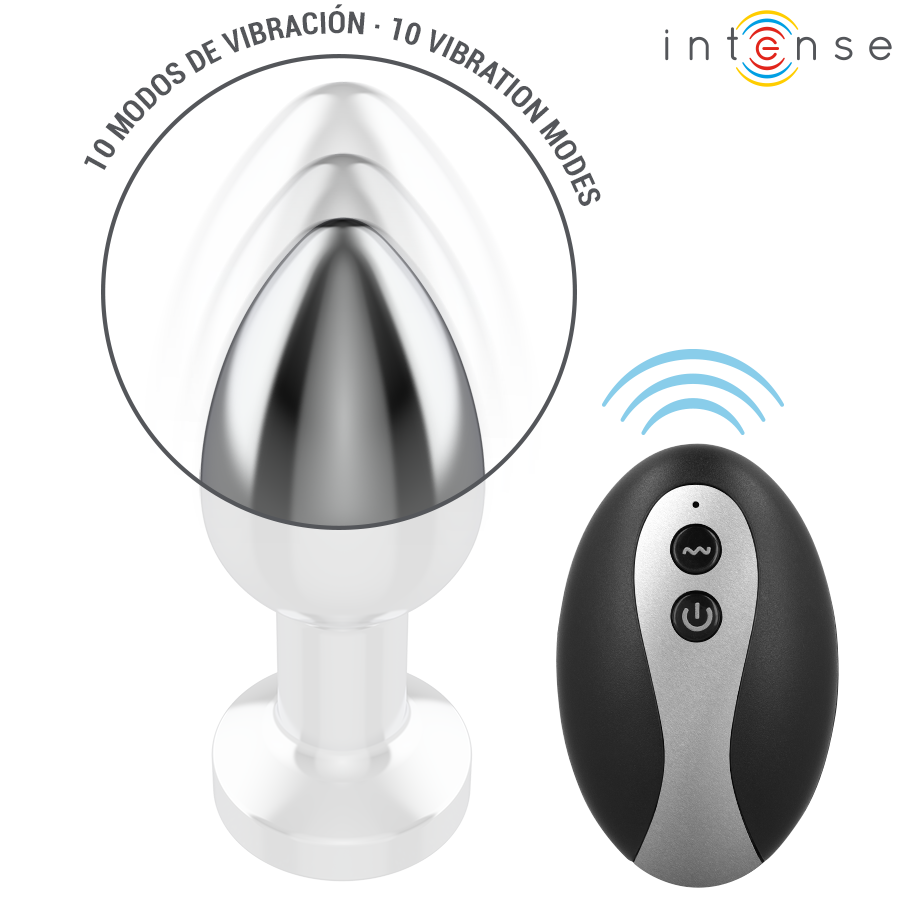 PLUG ANAL  DE METAL VIBRADOR CON LUCES LED MULTICOLOR Y CONTROL REMOTO TALLA S / M - INTENSE