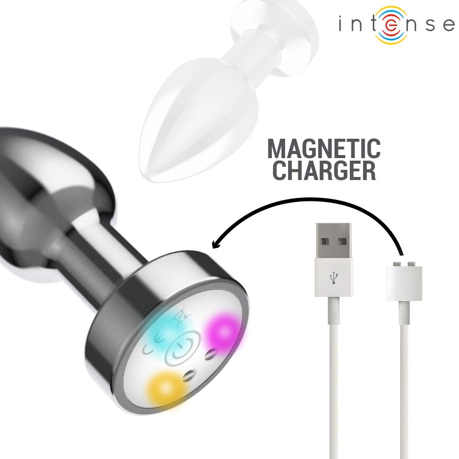 PLUG ANAL  DE METAL VIBRADOR CON LUCES LED MULTICOLOR Y CONTROL REMOTO TALLA S / M - INTENSE