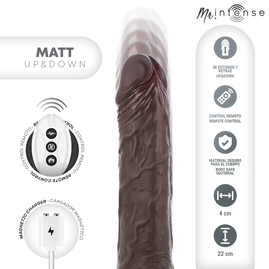 DILDO MATT REALÍSTICO MULTIFUNCIÓN CON VIBRACIÓN UP AND DOWN CONTROL REMOTO 22 CM -O- 4 CM - INTENSE