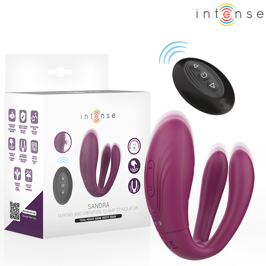 VIBRADOR SANDRA & ESTIMULADOR DE PINZAS CON GOLPETEO CONTROL REMOTO - INTENSE