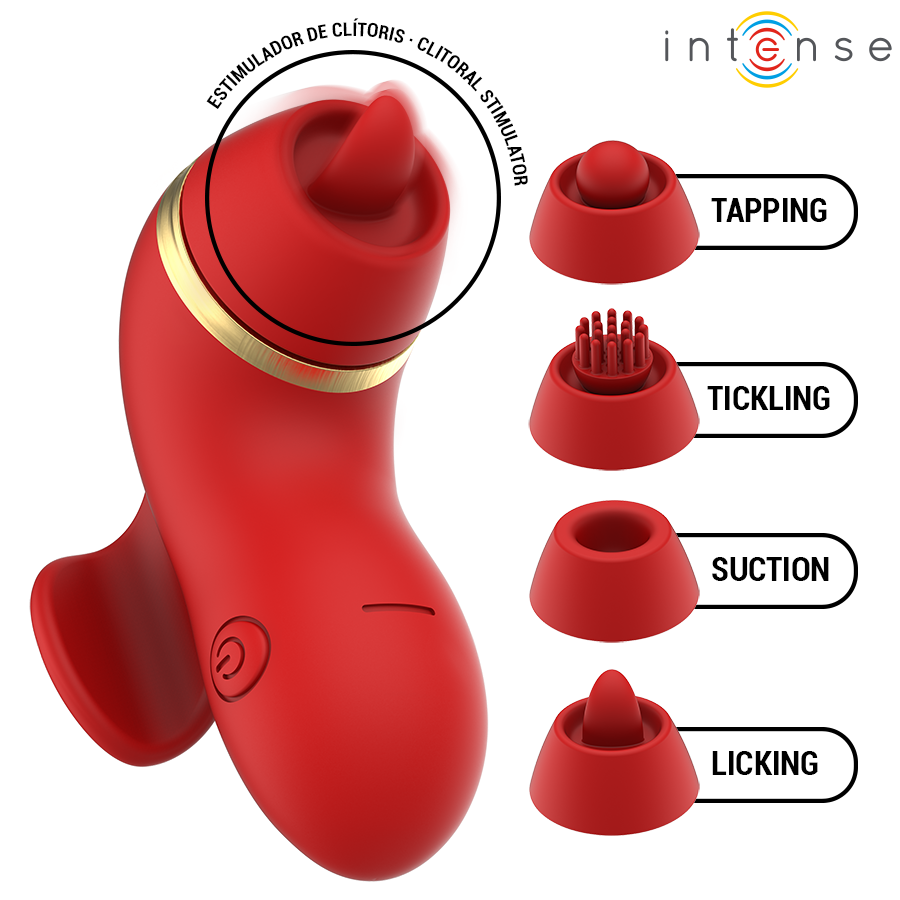 ESTIMULADOR PATTY CON 4 CABEZALES, SUCCIÓN, TAPPING, TICKLING Y LICKING - INTENSE