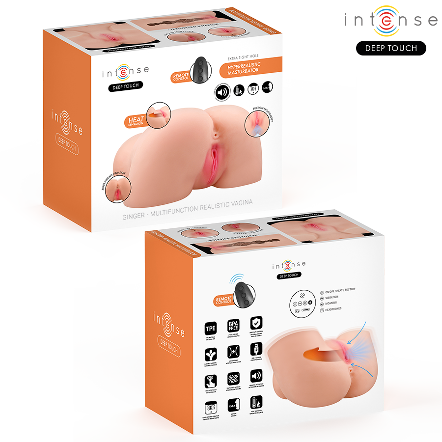 GINGER MASTURBADOR VAGINA CON EFECTO SUCCIÓN, CALOR, VIBRACIÓN Y VOZ CON CONTROL REMOTO 5.3 KG - INTENSE