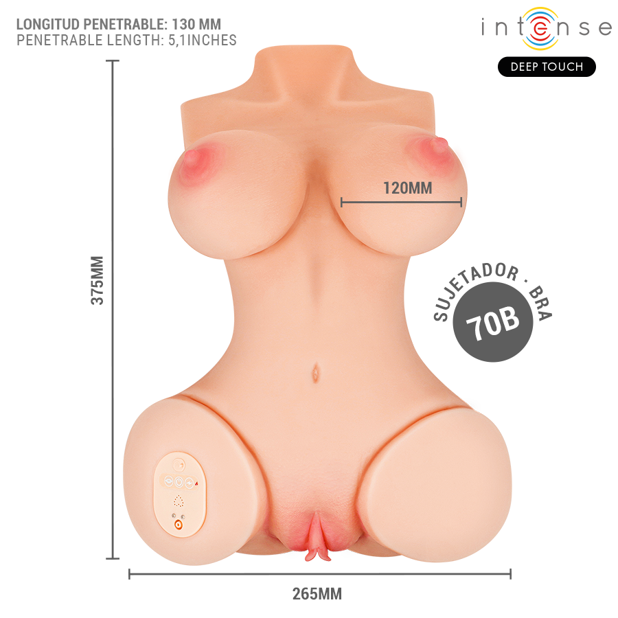 TORSO VERO VAGINA CON EFECTO SUCCIÓN, CALOR, VIBRACIÓN Y VOZ CON CONTROL REMOTO 5.5 KG - INTENSE
