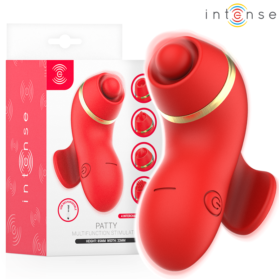 ESTIMULADOR PATTY CON 4 CABEZALES, SUCCIÓN, TAPPING, TICKLING Y LICKING - INTENSE