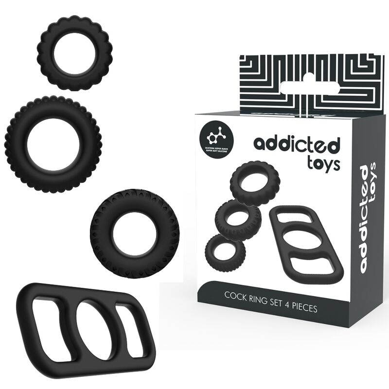 ANILLOS SET 4 SILICONA PARA EL PENE - ADDICTED TOYS