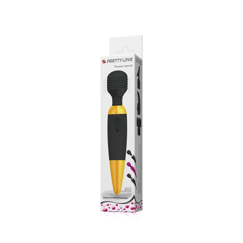 Masajeador Pretty Love Power Wand Negro y Dorado PILA - PRETTYLOVE