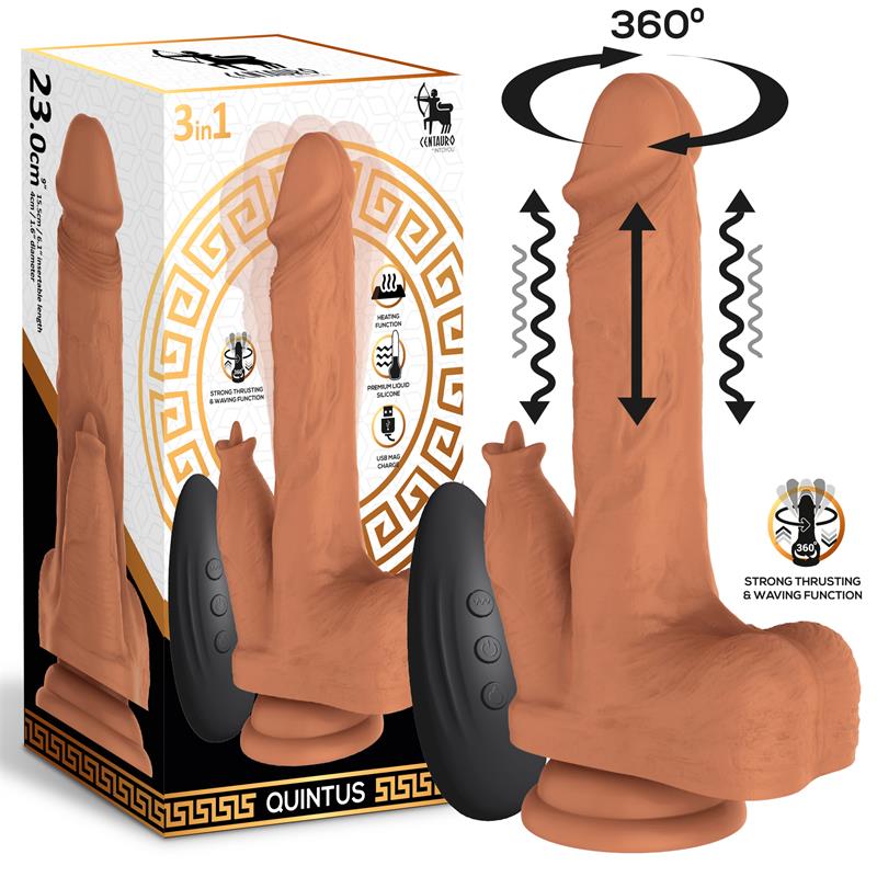 Dildo Quintus con Vibración, Thrusting y Waving 360º 9" - 23 cm - CENTAURO