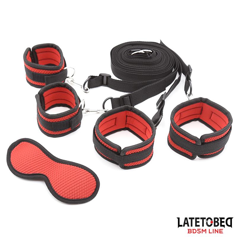 SET Restricciones para la Cama con Antifaz Esposas Ajustables y Desmontables - LATETOBED BDSM LINE