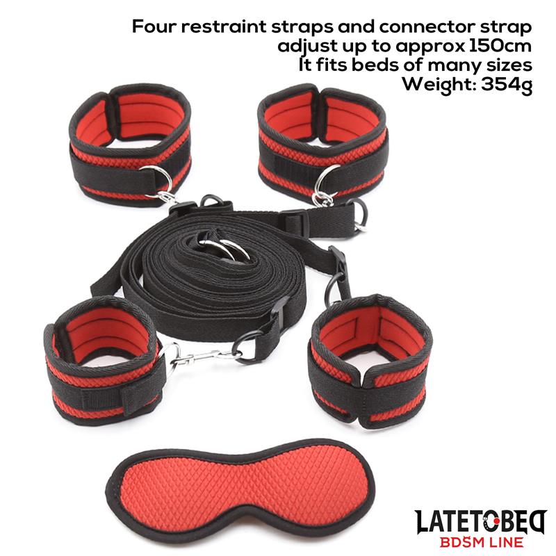 SET Restricciones para la Cama con Antifaz Esposas Ajustables y Desmontables - LATETOBED BDSM LINE