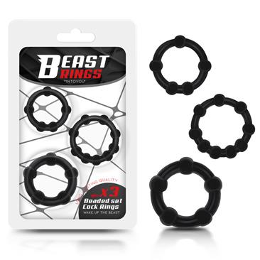 KIT 3 ANILLO PARA EL PENE BEADED FLEXIBLES NEGRO - BEAST RINGS - INTOYOU