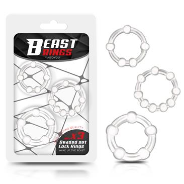KIT 3 ANILLOS PARA EL PENE BEADED FLEXIBLES TRANSPARENTE - BEAST RINGS - INTOYOU